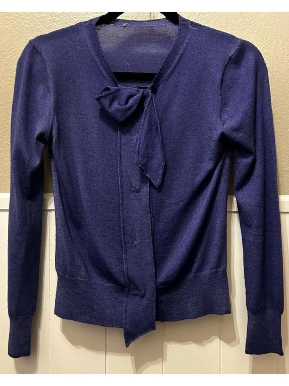 Authentic PRADA Bow Neck Purple Eggplant Preppy Teacher School Girl Cardigan